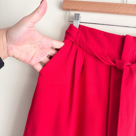 BB Dakota Red Wide Stride Wide-Leg Tie Detail Pants - Size 2 - Picture 3 of 11